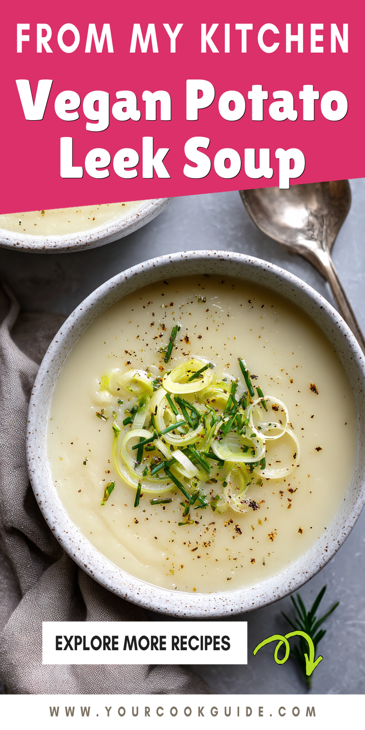 Vegan Potato Leek Soup served warm with cozy spices