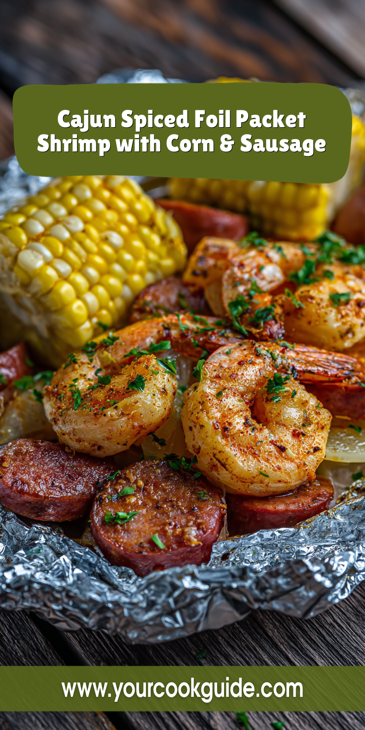 Cajun Spiced Foil Packet Shrimp with Corn & Sausage served warm with cozy spices