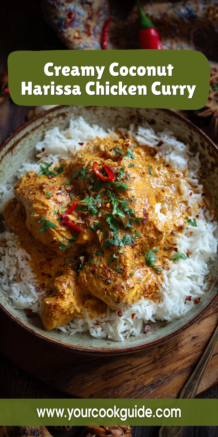 Creamy Coconut Harissa Chicken Curry served warm with cozy spices