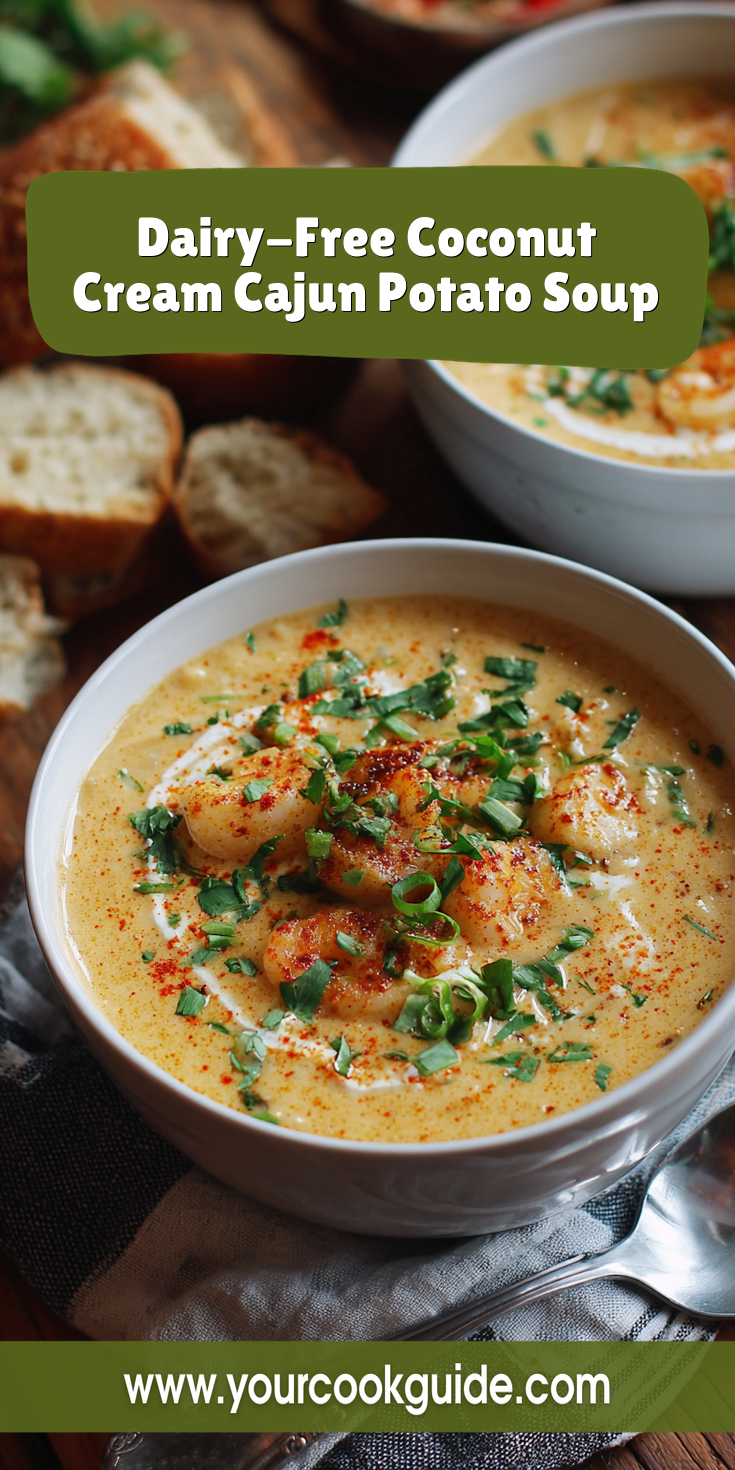 Dairy-Free Coconut Cream Cajun Potato Soup served warm with cozy spices
