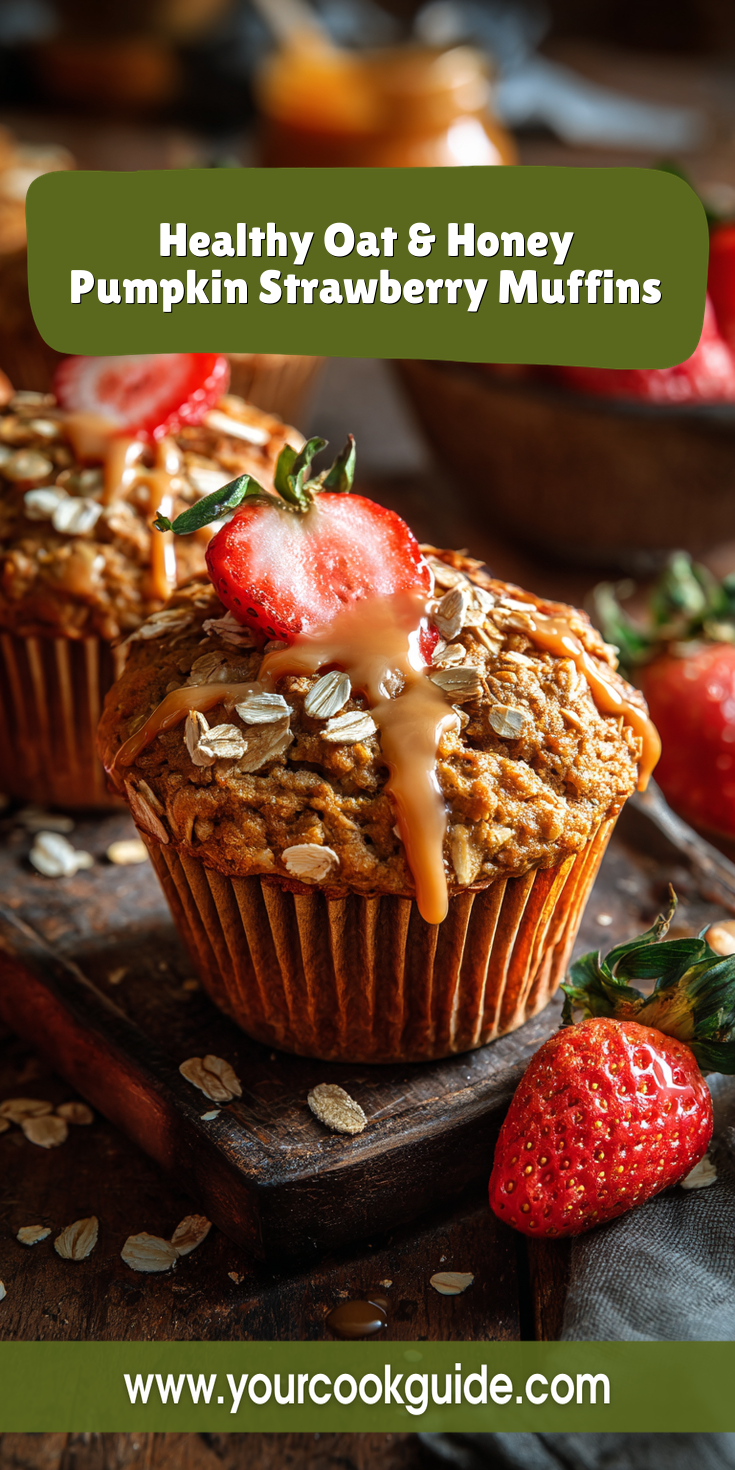 Healthy Oat & Honey Pumpkin Strawberry Muffins served warm with cozy spices