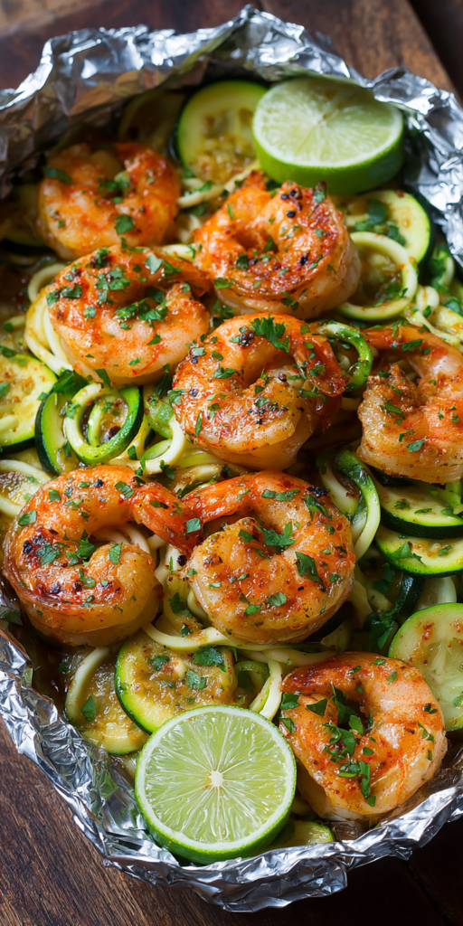 Keto Garlic Butter Shrimp Packets with Zucchini Noodles Recipe