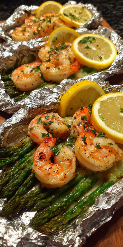 Lemon Garlic Butter Shrimp Packets with Asparagus Recipe