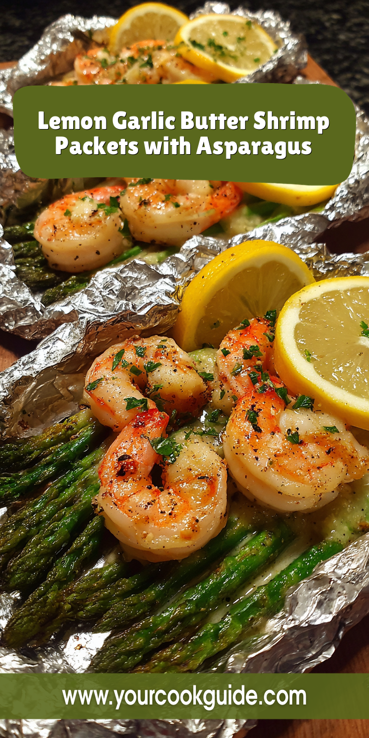 Lemon Garlic Butter Shrimp Packets with Asparagus served warm with cozy spices