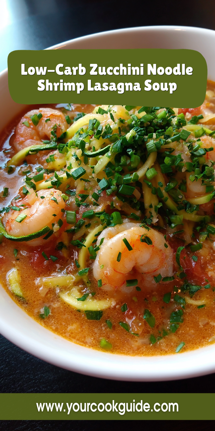 Low-Carb Zucchini Noodle Shrimp Lasagna Soup served warm with cozy spices