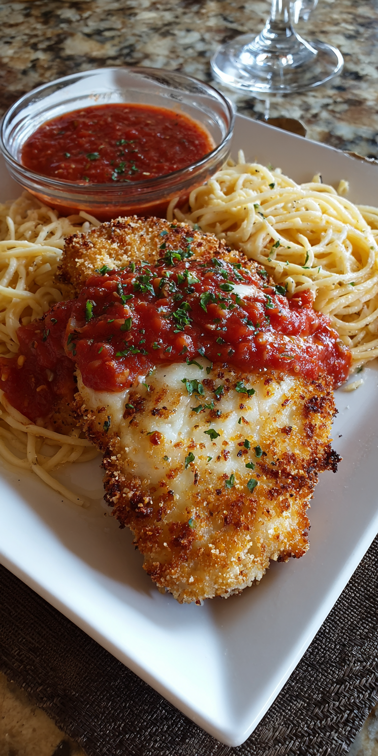 Melty Mozzarella & Marinara Panko Chicken served warm with cozy spices