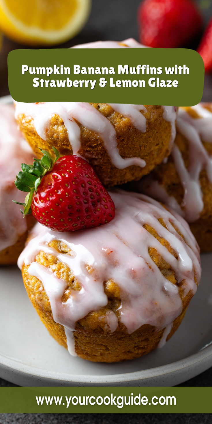 Pumpkin Banana Muffins with Strawberry & Lemon Glaze served warm with cozy spices