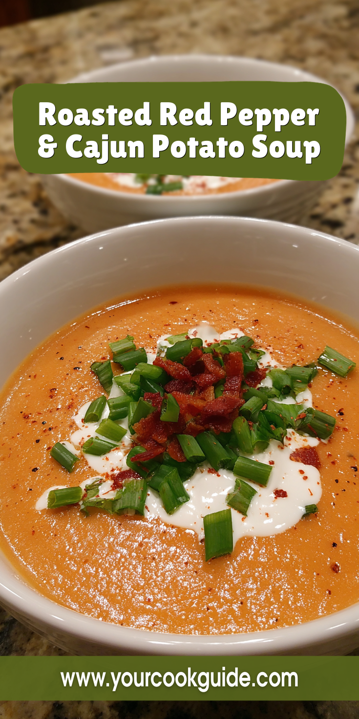 Roasted Red Pepper & Cajun Potato Soup served warm with cozy spices