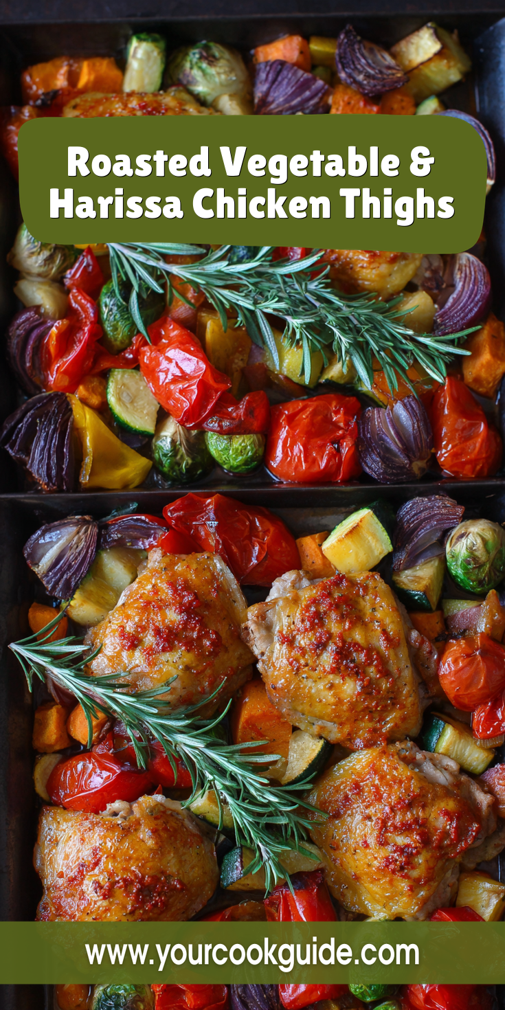 Roasted Vegetable & Harissa Chicken Thighs served warm with cozy spices