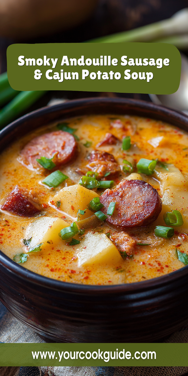 Smoky Andouille Sausage & Cajun Potato Soup served warm with cozy spices