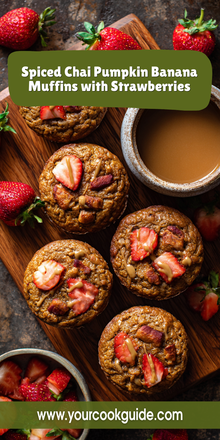 Spiced Chai Pumpkin Banana Muffins with Strawberries served warm with cozy spices