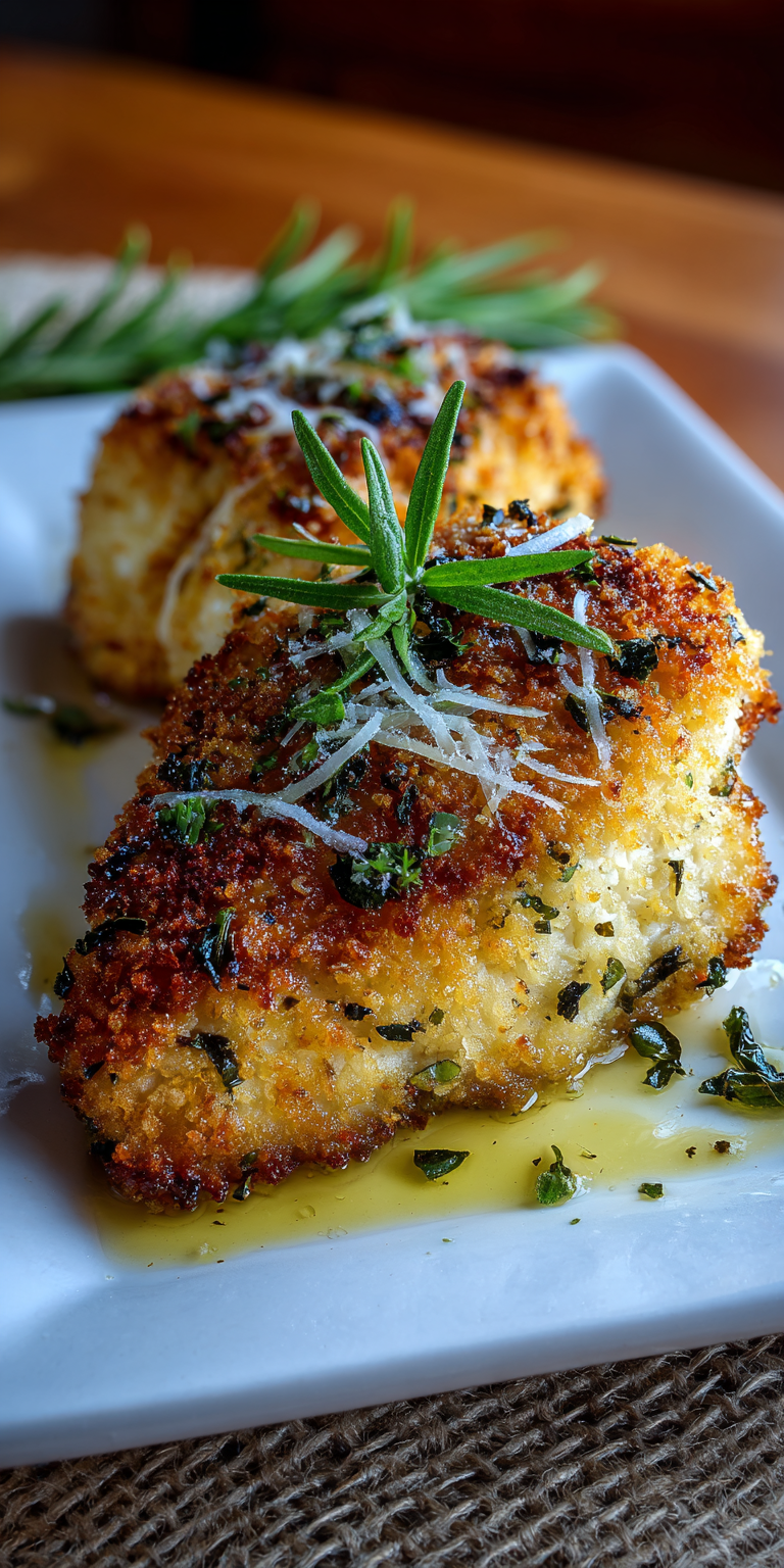 Truffle Oil & Herb Panko Parmesan Chicken served warm with cozy spices