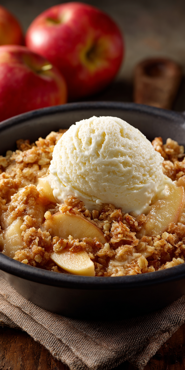 Apple Crisp a la Mode Dessert served warm with cozy spices