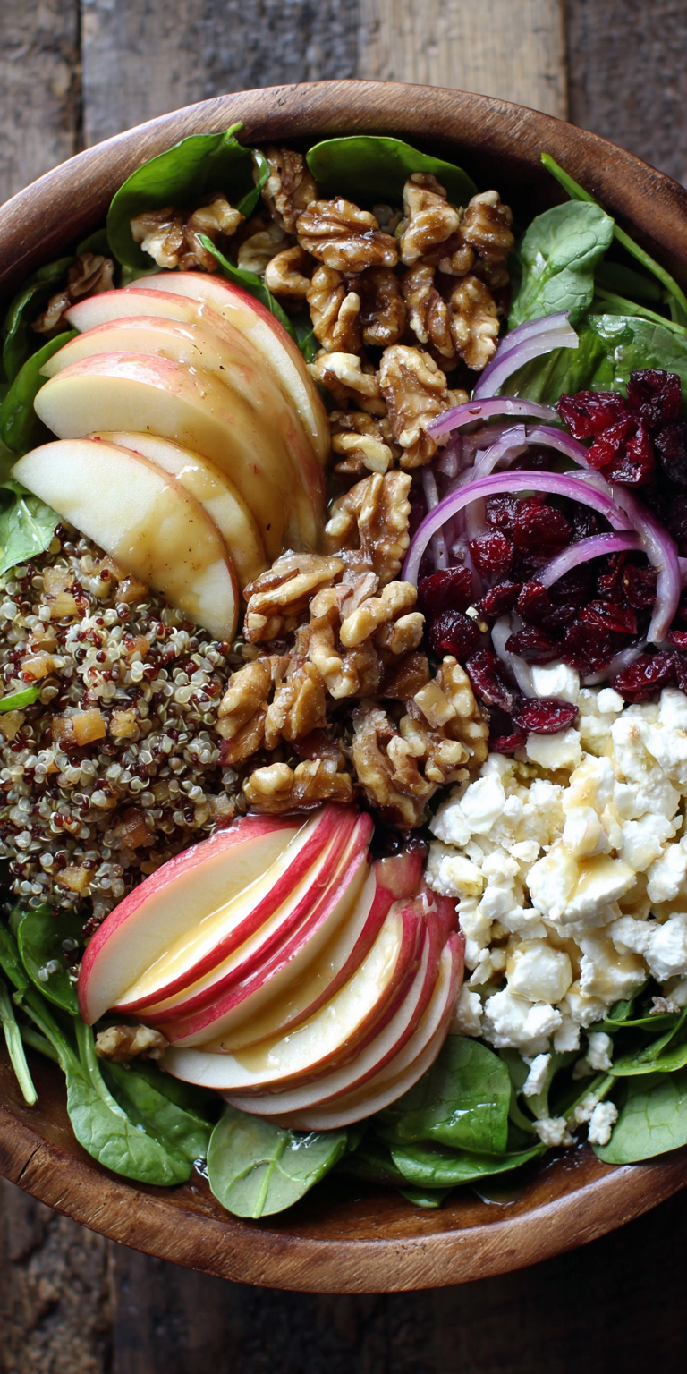 Apple Walnut Harvest Salad Bowl served warm with cozy spices