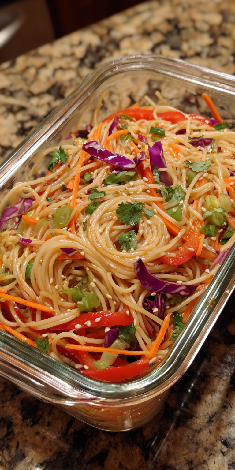 Asian Sesame Noodle Salad Meal Prep served warm with cozy spices