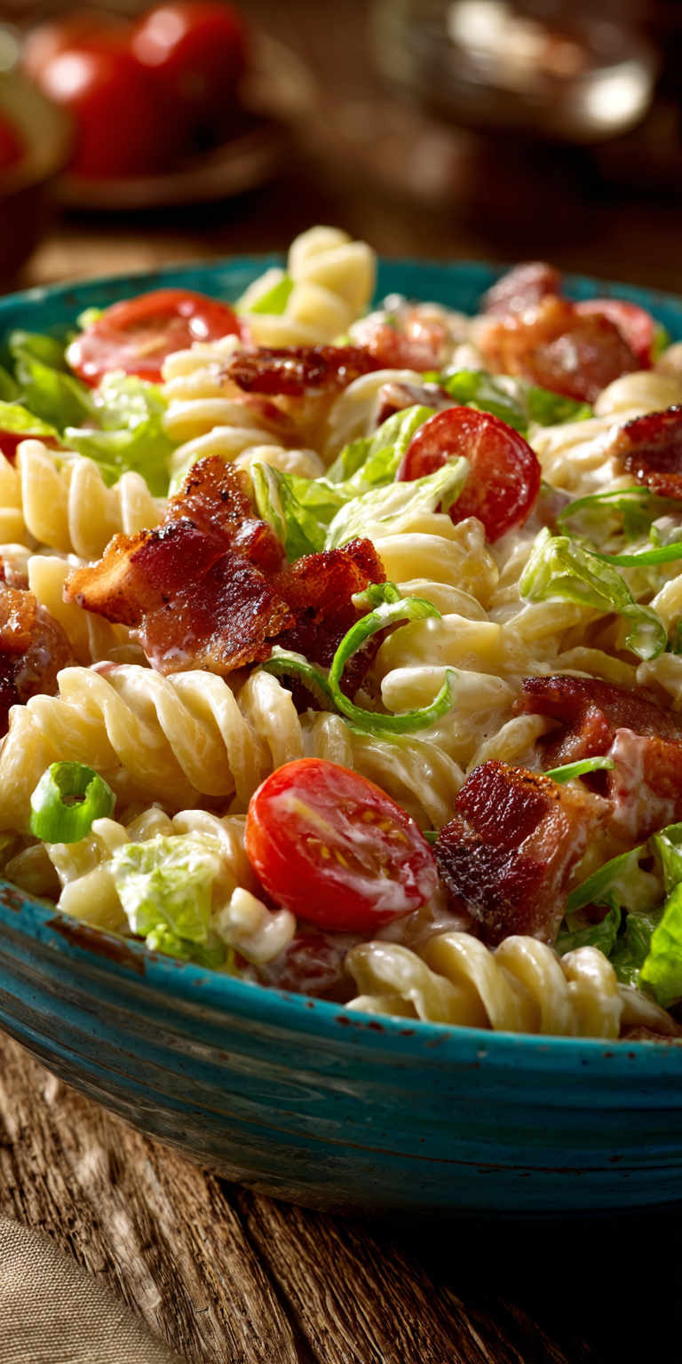 BLT Pasta Salad Bowl served warm with cozy spices