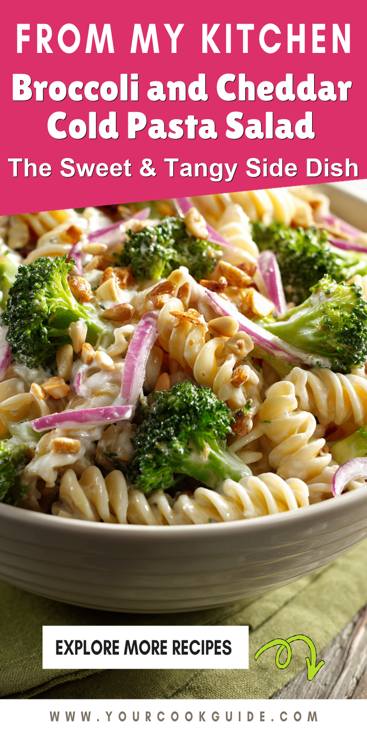 Broccoli and Cheddar Cold Pasta Salad served warm with cozy spices