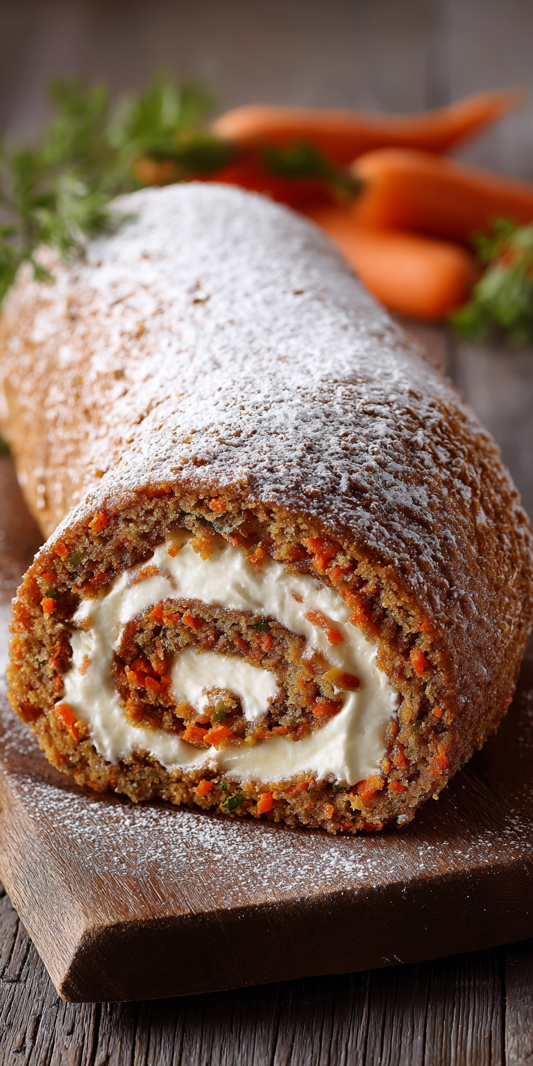 Carrot Cake Roll with Cream Cheese Filling served warm with cozy spices