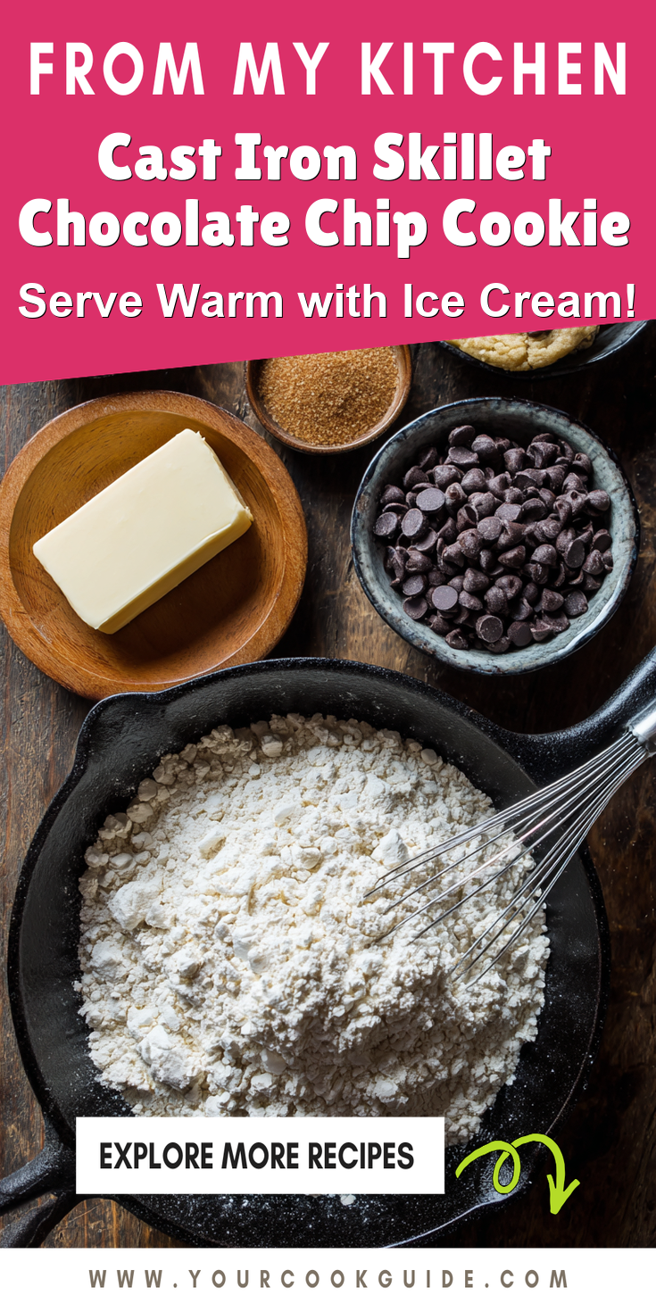 Cast Iron Skillet Chocolate Chip Cookie served warm with cozy spices