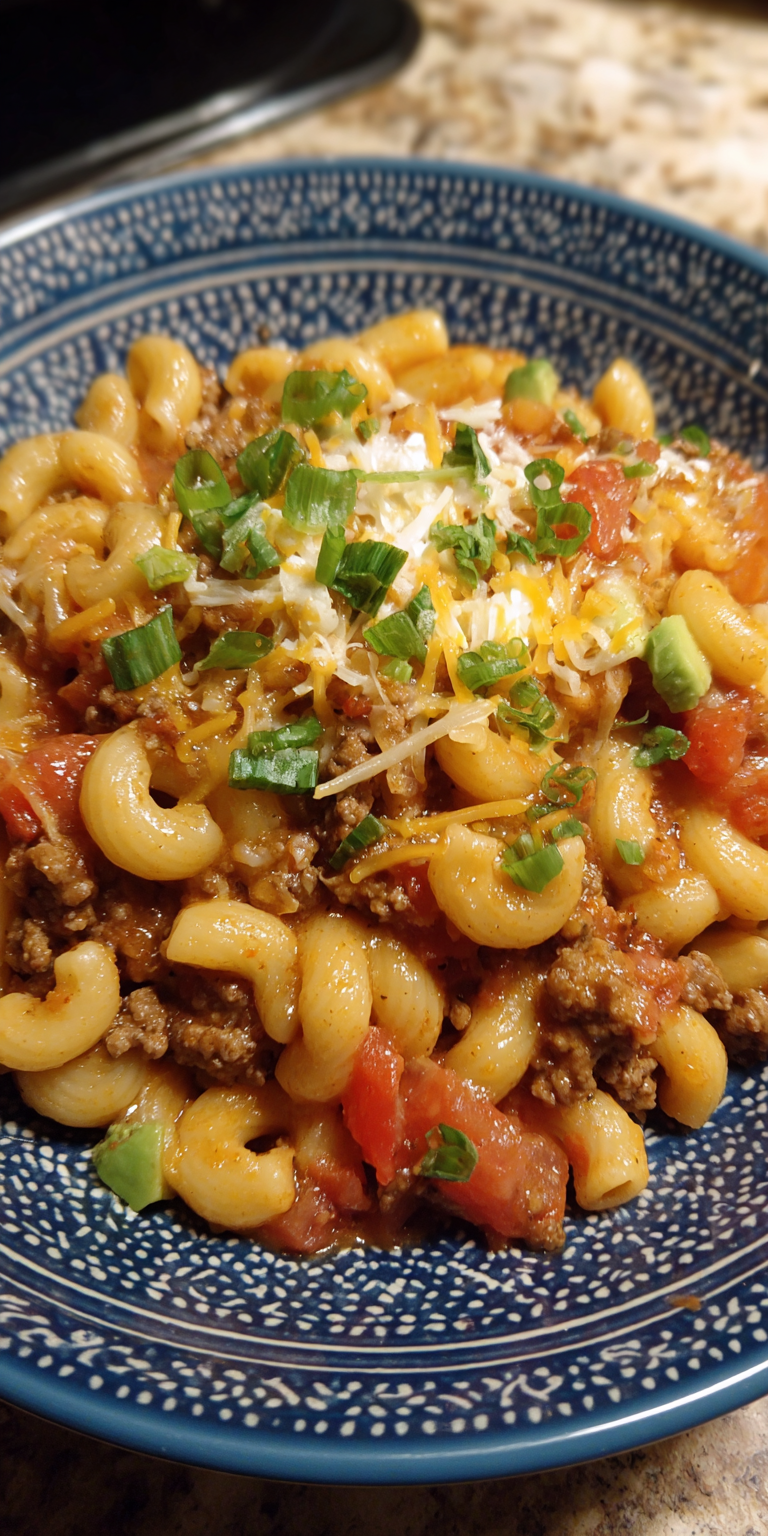 Cheesy Taco Pasta Simple Recipe served warm with cozy spices