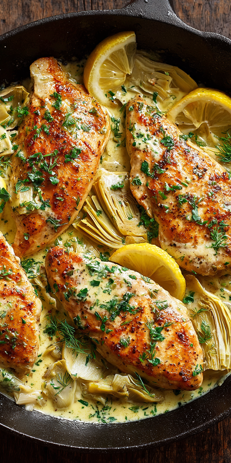 Chicken and Artichoke Skillet Dinner served warm with cozy spices