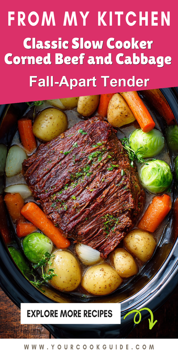 Classic Slow Cooker Corned Beef and Cabbage served warm with cozy spices