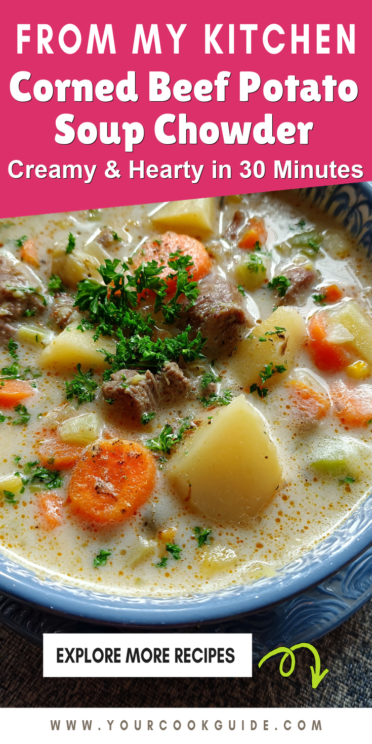 Corned Beef Potato Soup Chowder served warm with cozy spices