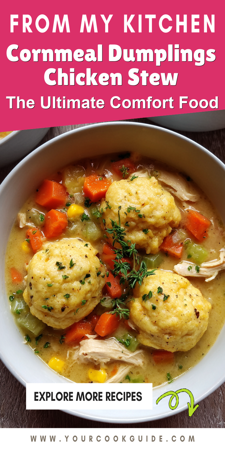Cornmeal Dumplings Chicken Stew served warm with cozy spices