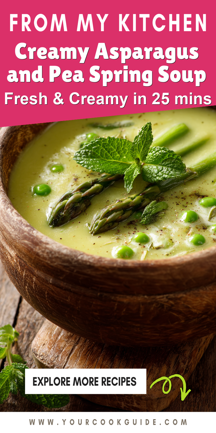 Creamy Asparagus and Pea Spring Soup served warm with gentle spices and a cozy aroma