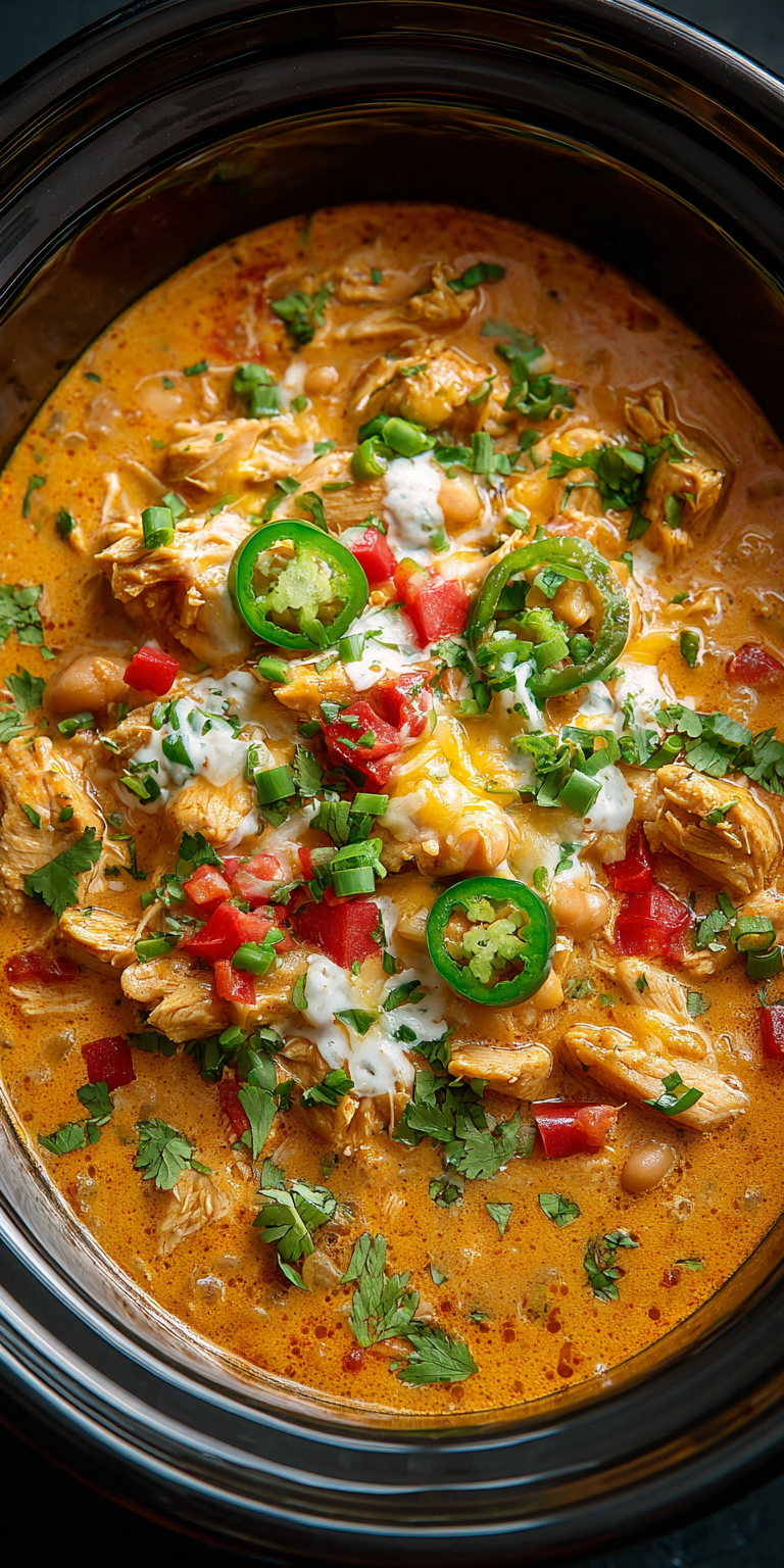 Creamy Crack Chicken Chili Dump Dinner served warm with cozy spices