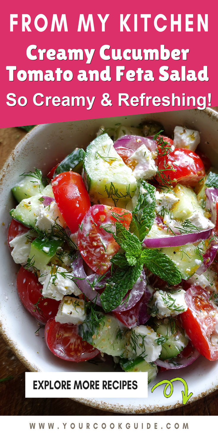 Creamy Cucumber Tomato and Feta Salad served warm with cozy spices
