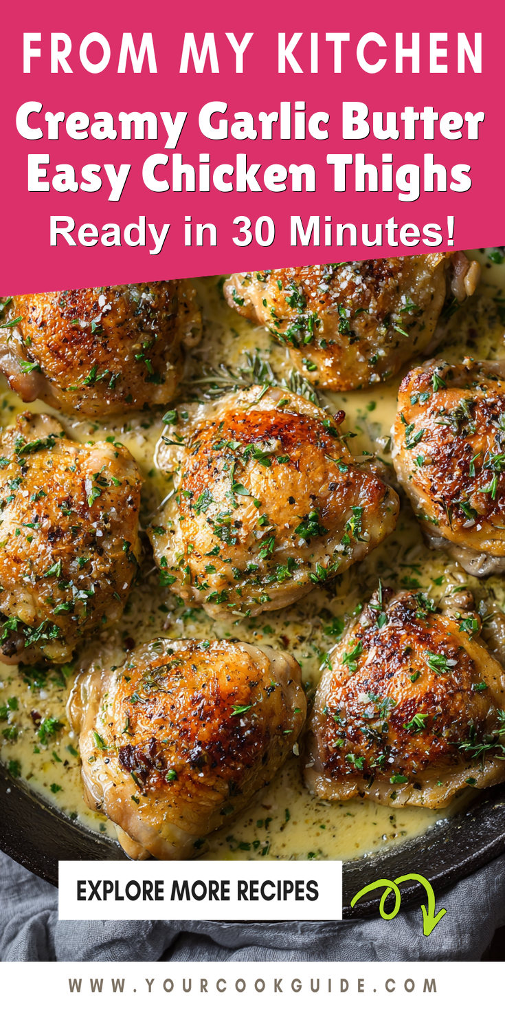 Creamy Garlic Butter Easy Chicken Thighs served warm with cozy spices