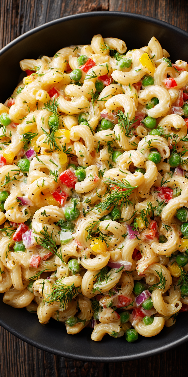 Creamy Macaroni Cold Pasta Salad served warm with cozy spices