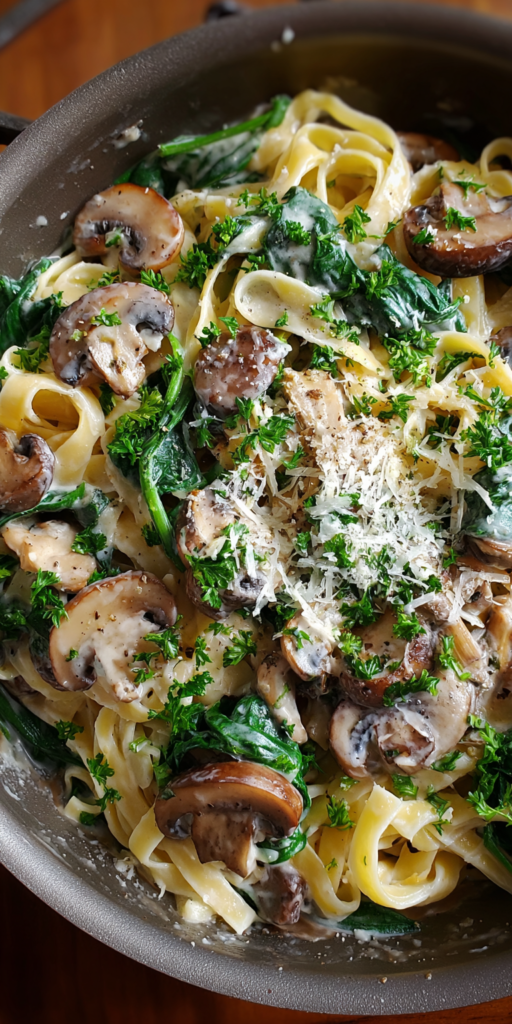 Creamy Mushroom Spinach Pasta Recipe