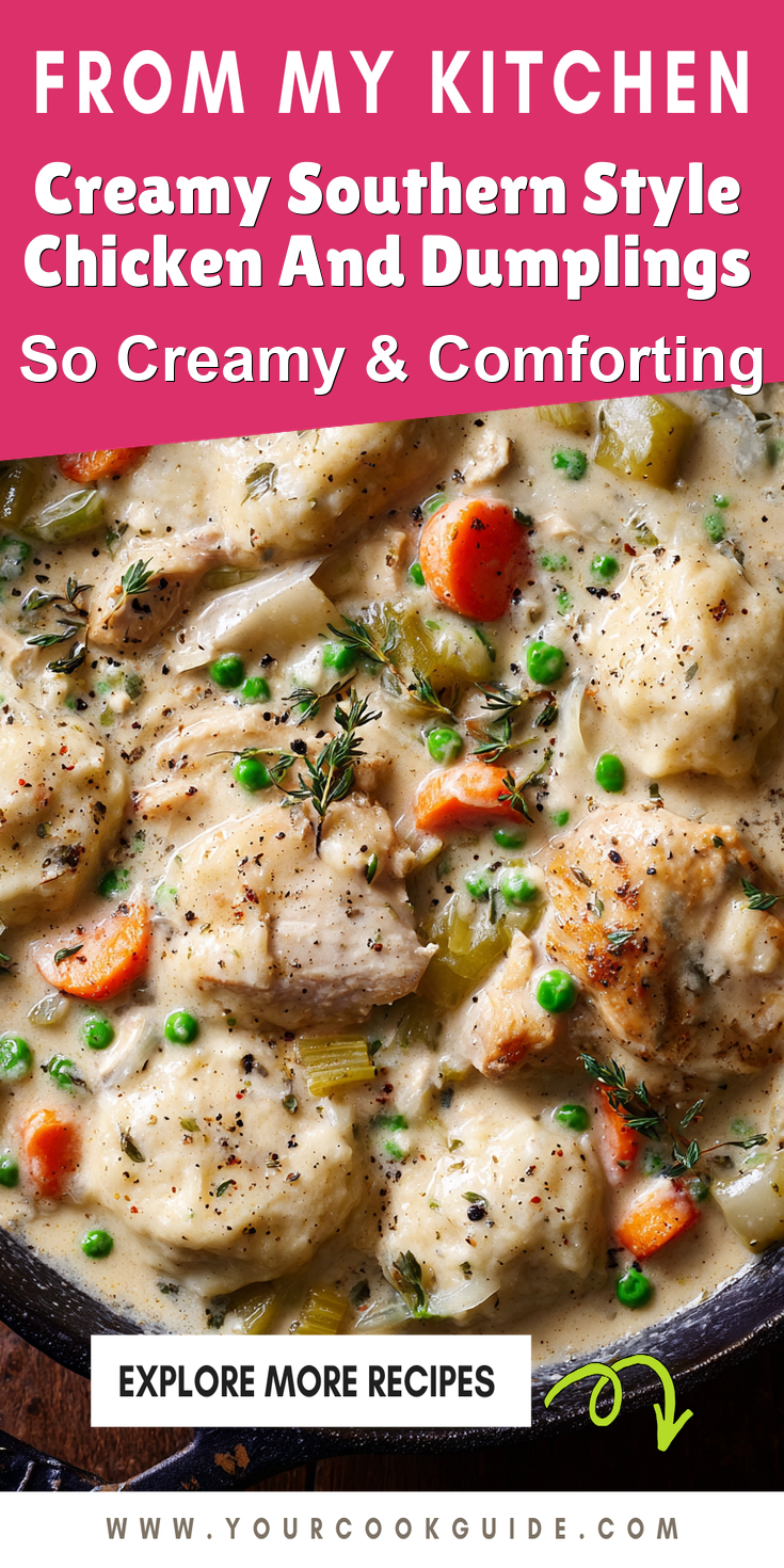 Creamy Southern Style Chicken And Dumplings served warm with cozy spices