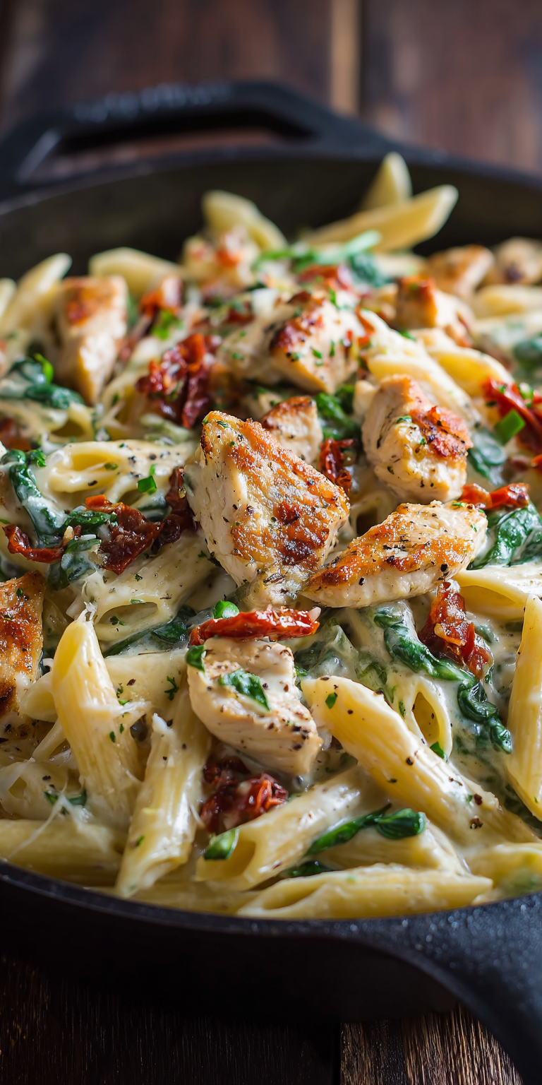 Creamy Tuscan Chicken Pasta Dinner Ideas served warm with cozy spices