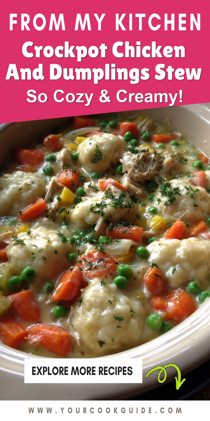 Crockpot Chicken And Dumplings Stew served warm with cozy spices