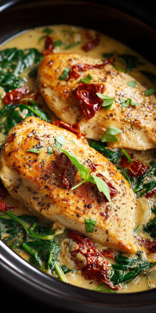 Crockpot Tuscan Chicken with Spinach Recipe