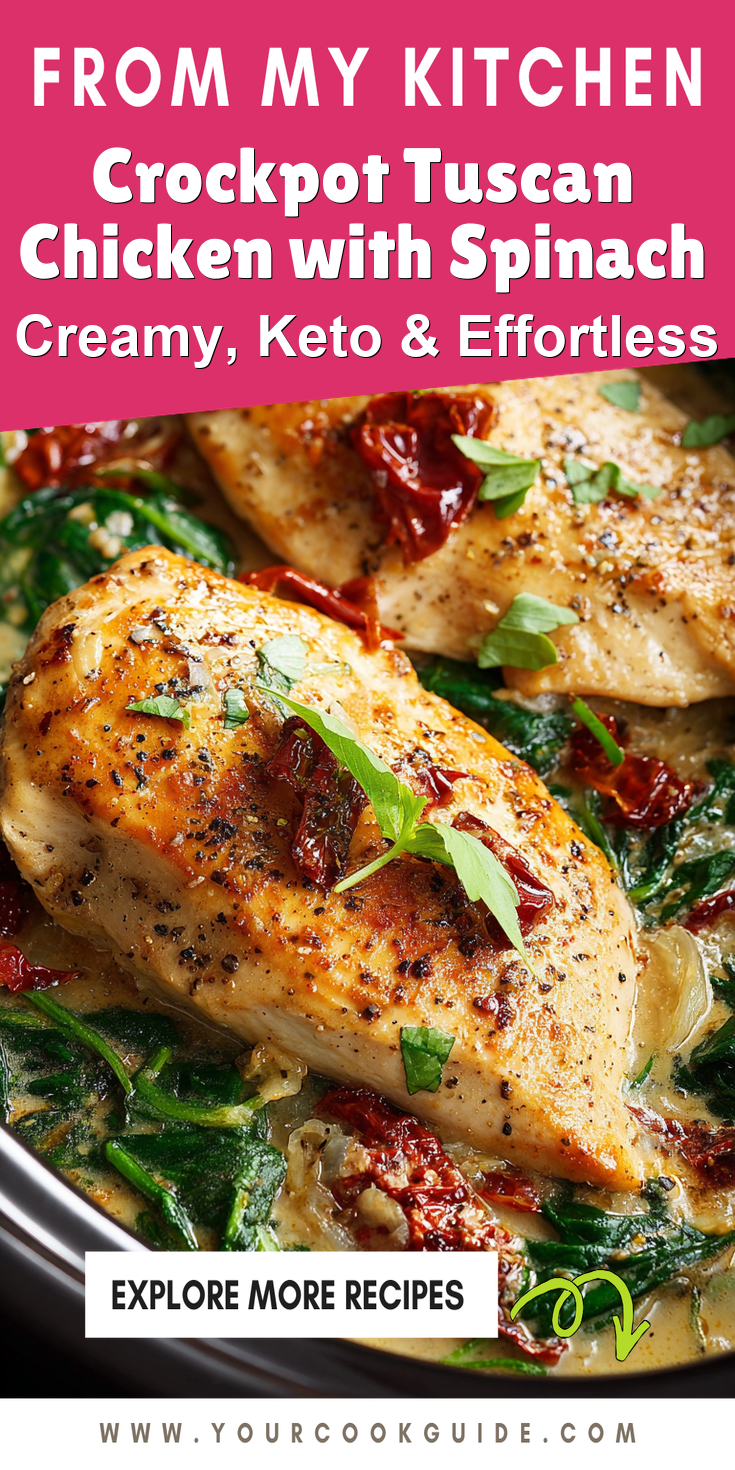 Crockpot Tuscan Chicken with Spinach served warm with cozy spices