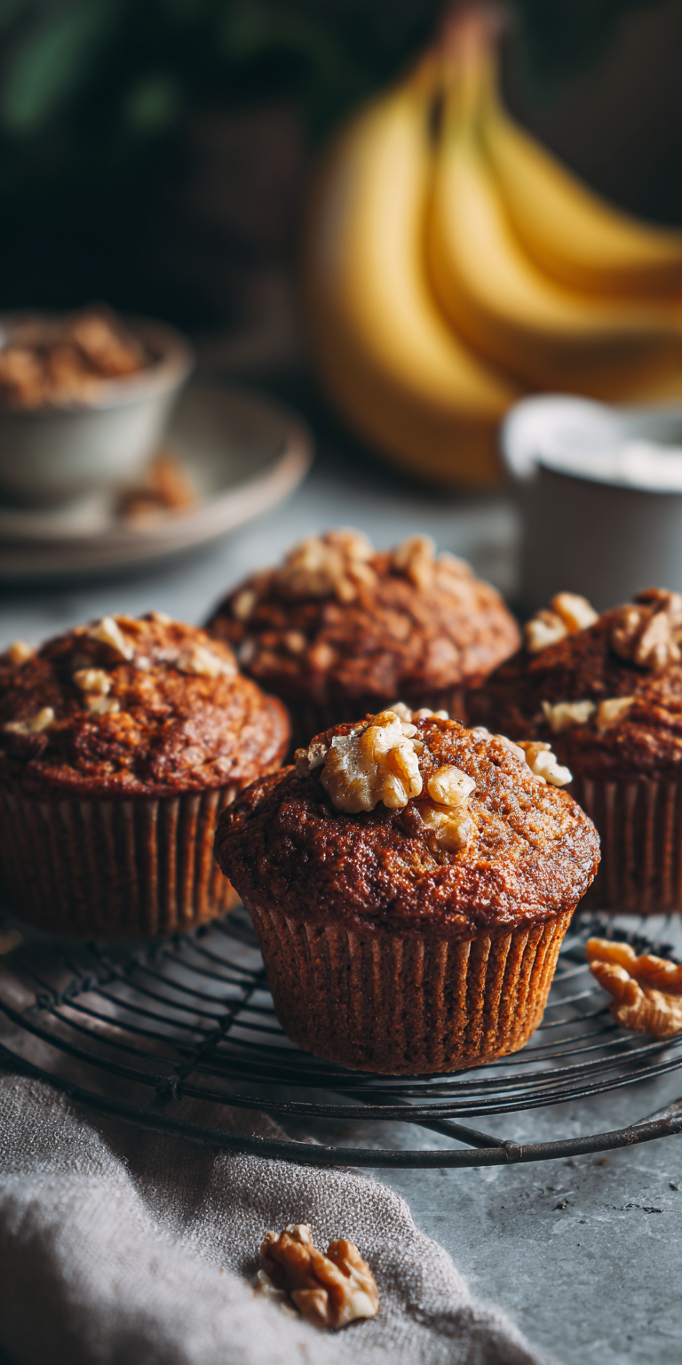 Crunchy Walnut Banana Nut Muffins served warm with cozy spices