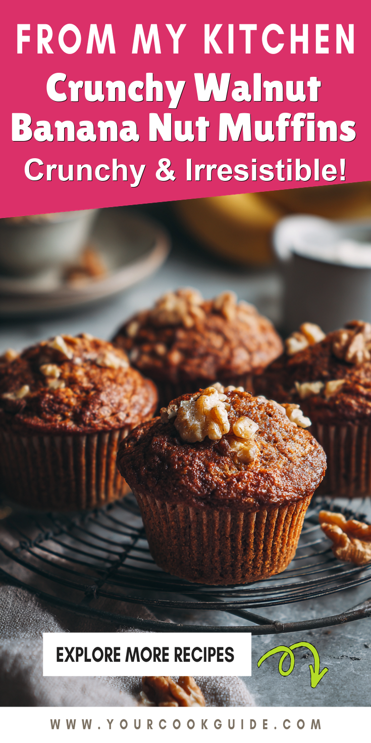 Crunchy Walnut Banana Nut Muffins served warm with cozy spices