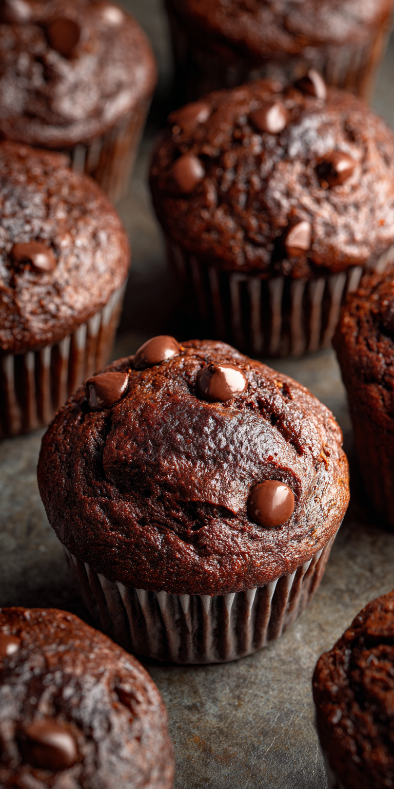 Double Chocolate Fudge Banana Muffins served warm with cozy spices