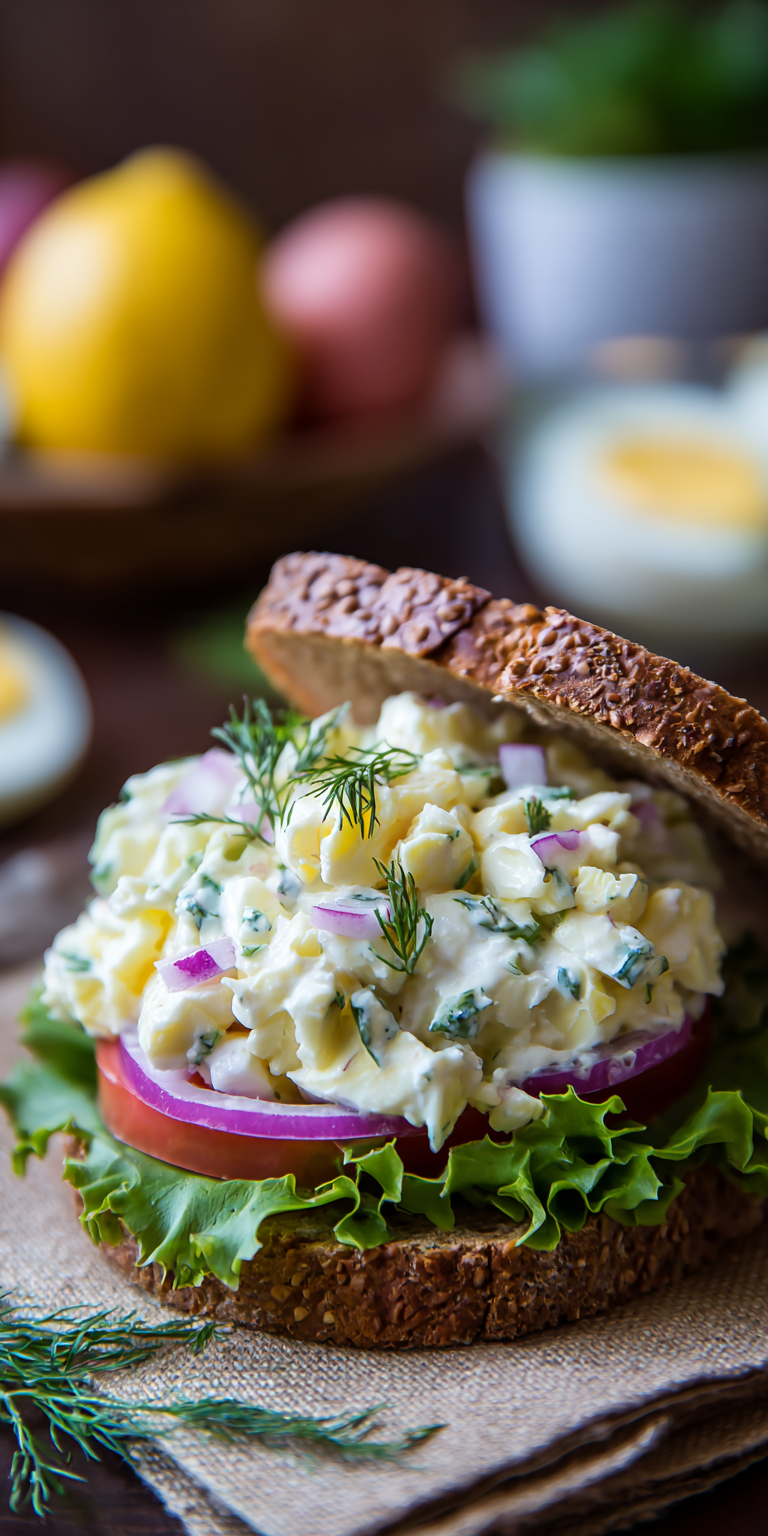 Egg Salad Sandwich Healthy Lunch served warm with cozy spices