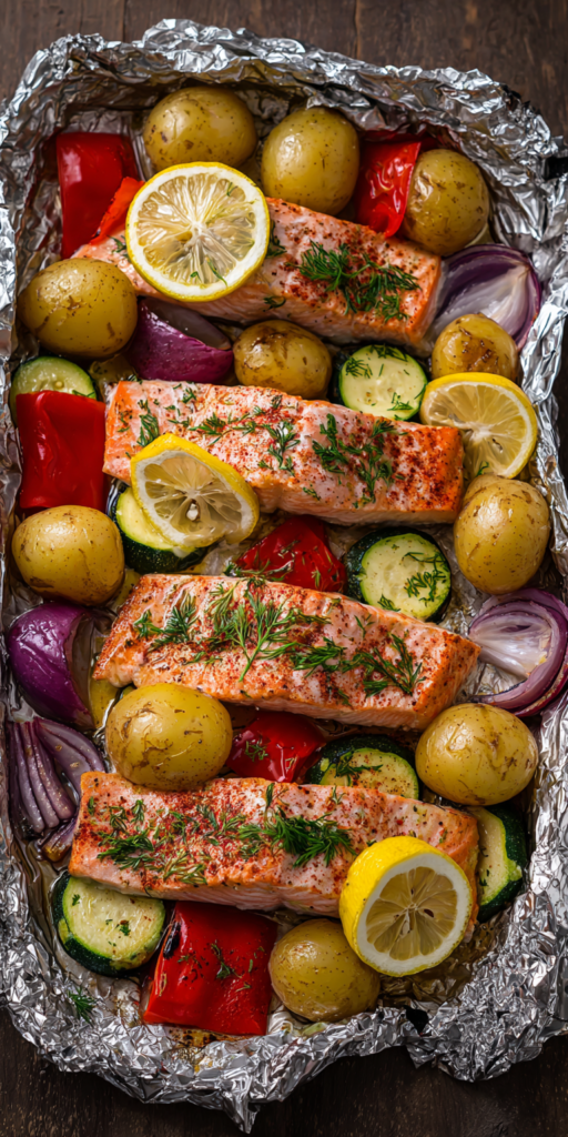 Foil Packet Salmon with Veggies Recipe
