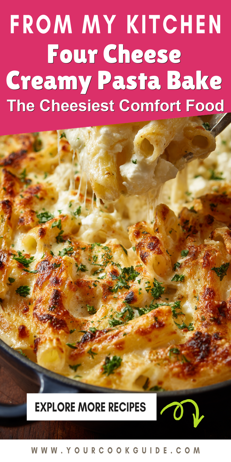 Four Cheese Creamy Pasta Bake served warm with cozy spices