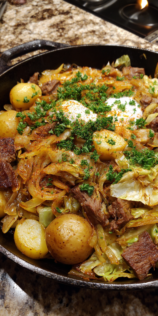 Fried Corned Beef and Cabbage Skillet Recipe
