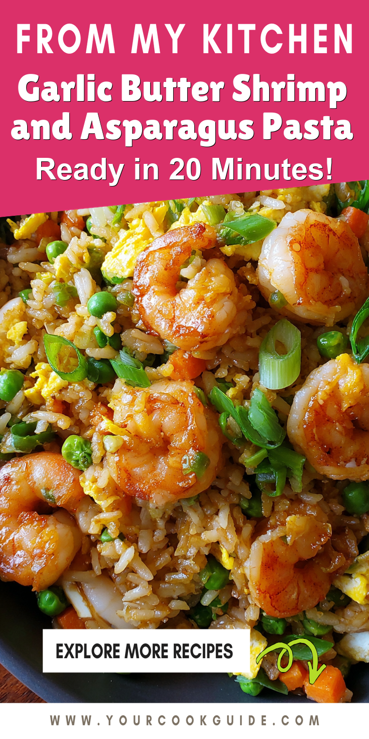 Garlic Butter Shrimp and Asparagus Pasta served warm with cozy spices