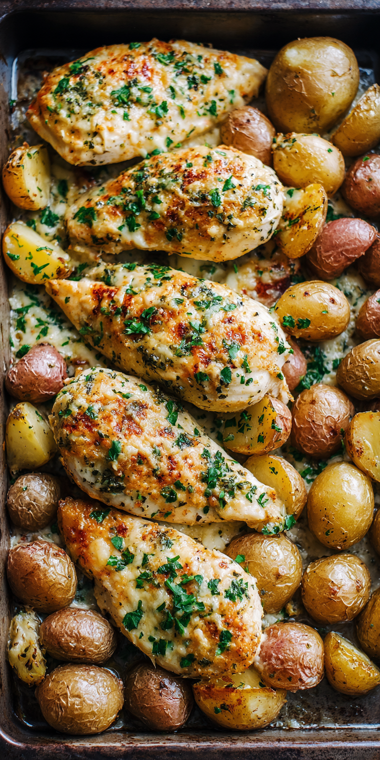 Garlic Parmesan Chicken and Potatoes served warm with cozy spices