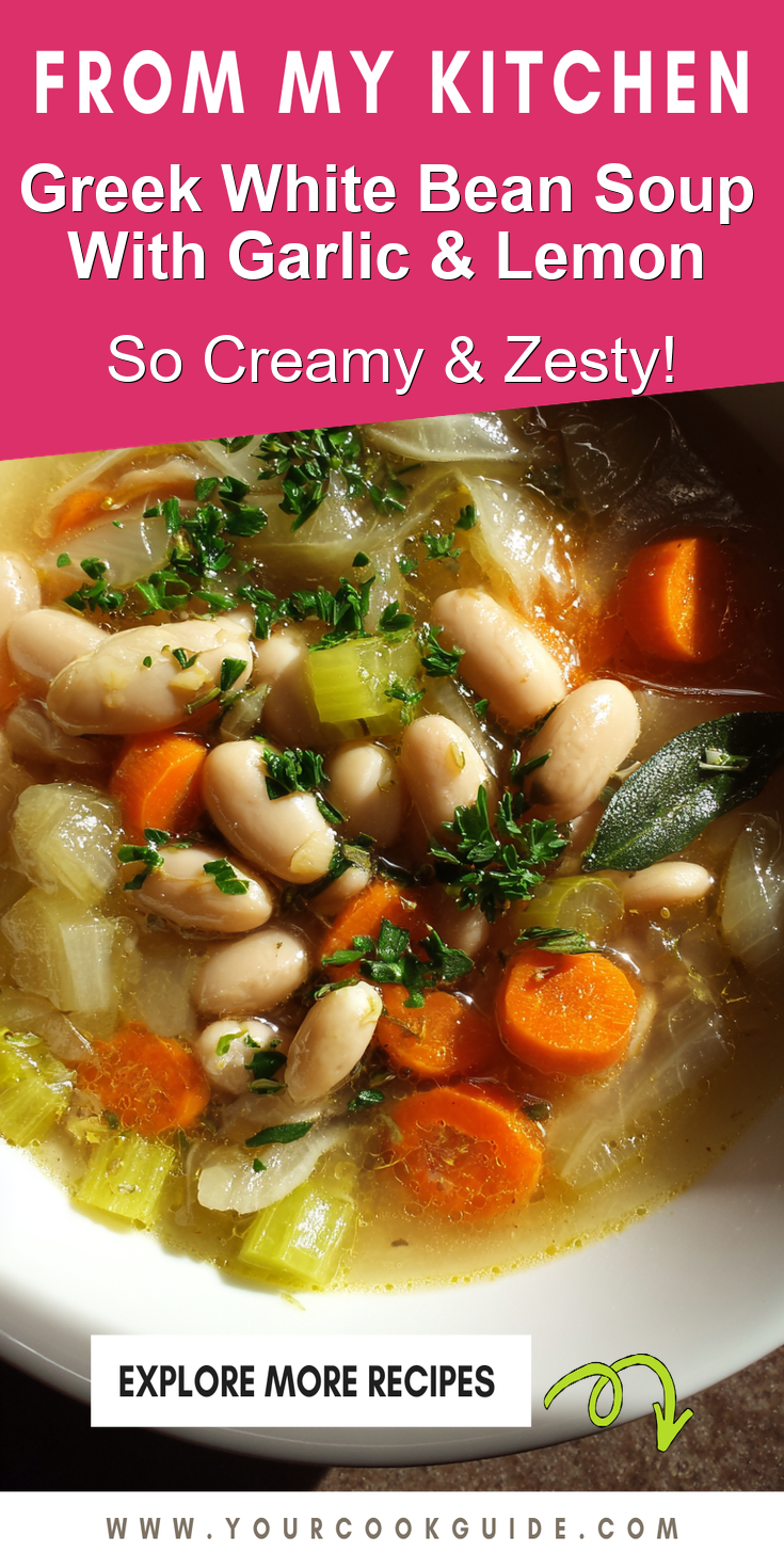 Greek White Bean Soup With Garlic & Lemon served warm with cozy spices