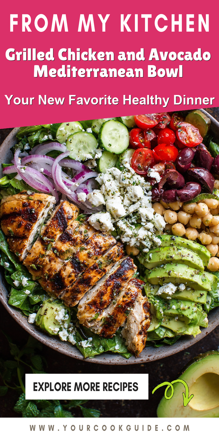 Grilled Chicken and Avocado Mediterranean Bowl served warm with cozy spices